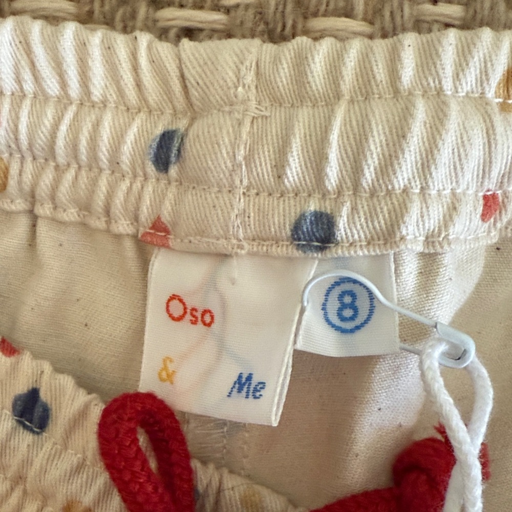 Oso & Me NWT Kids Cream Dot Print Bingo Shorts with Red Drawstring. Size Y8 - Picture 2 of 5